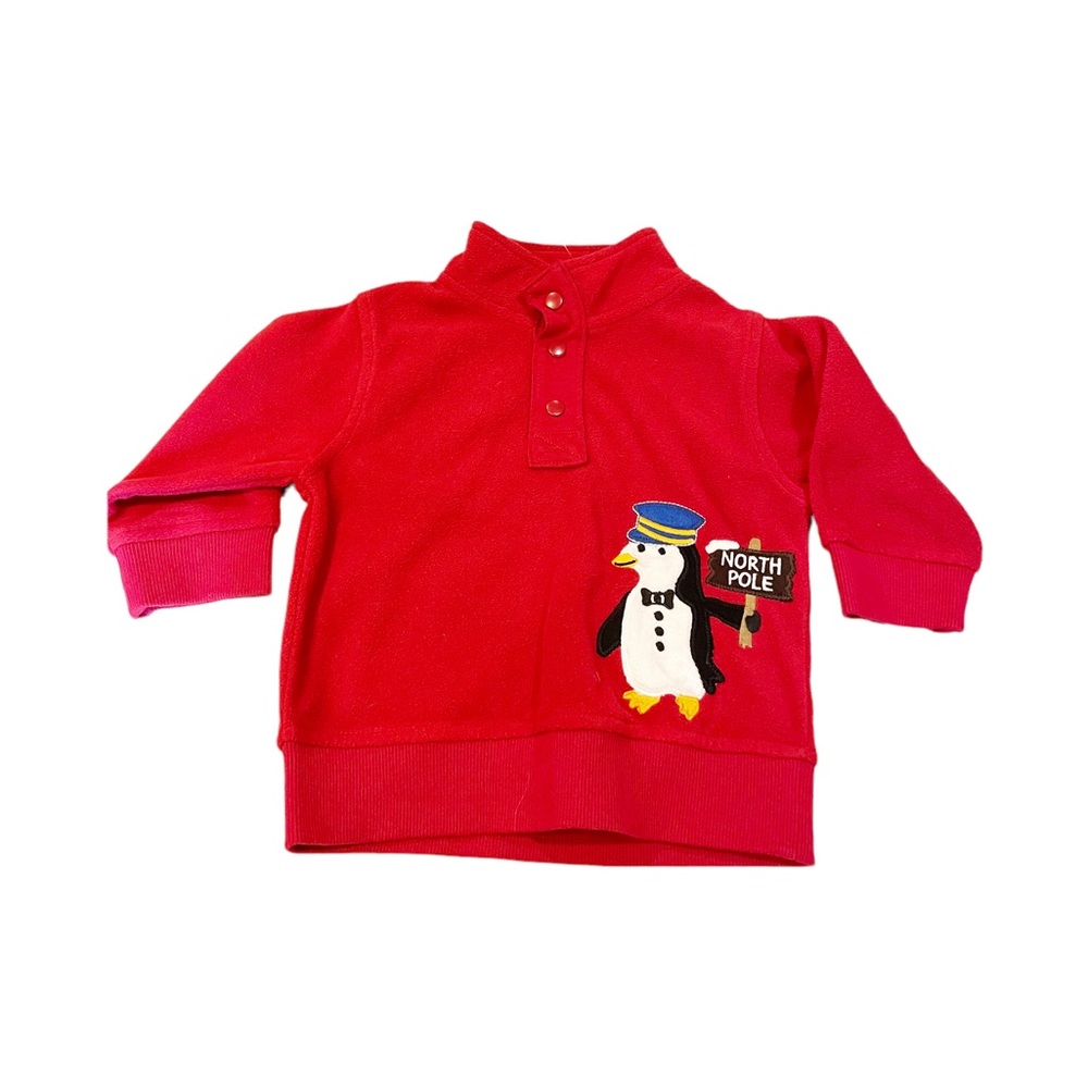 NWT Gymboree Pullover Fleece Red Penguin Theme Shirt Size 12-24 months